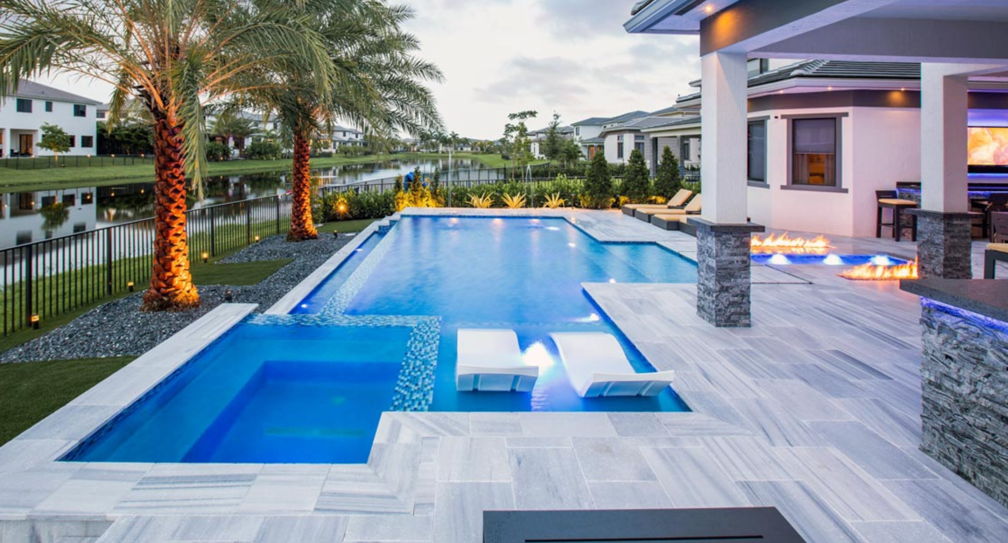 Modern luxury home with backyard swimming pool and spa